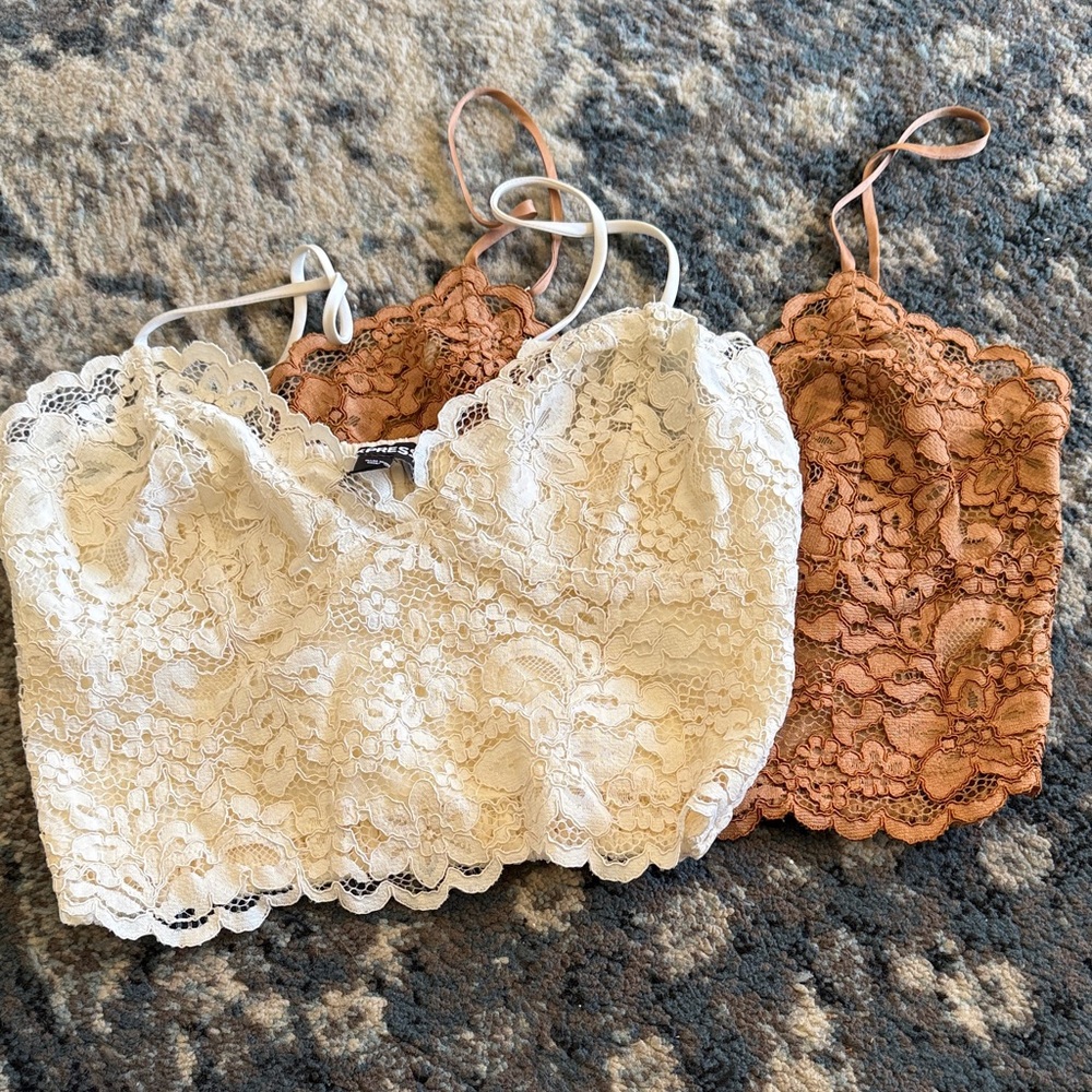 Express Lace Tank Tops in Cream and Brown